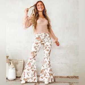 Altar’d State Cow Print Fringe High Rise Flares Size L C46